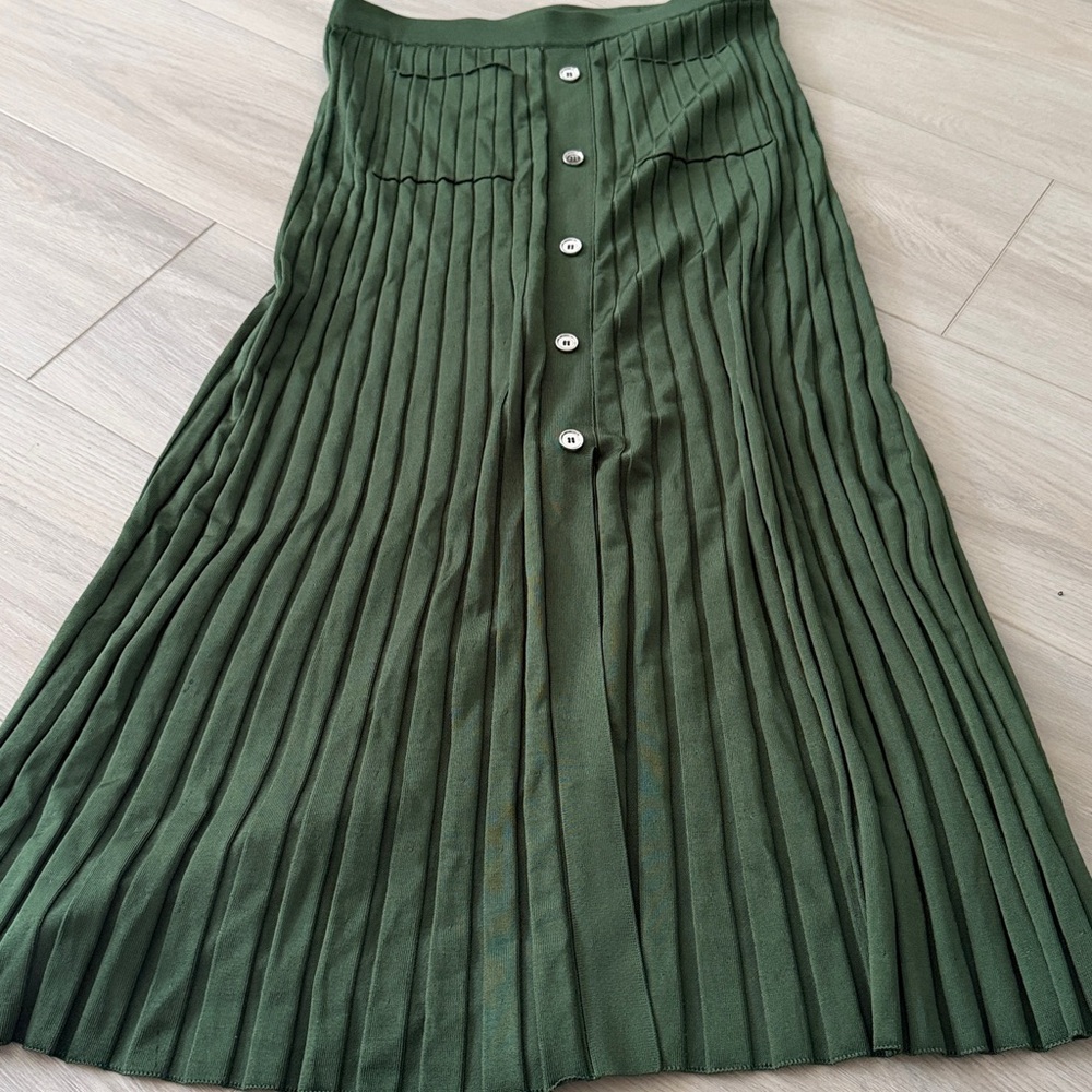 Sandro Olive Ribbed Knit Skirt